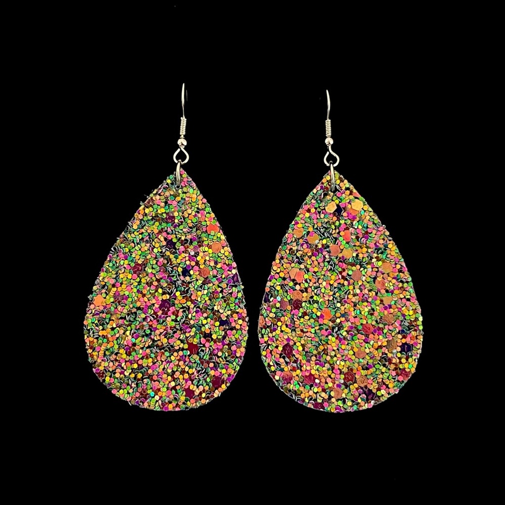 NEW Multicolor Glitter PU Leather Teardrop Earrings
